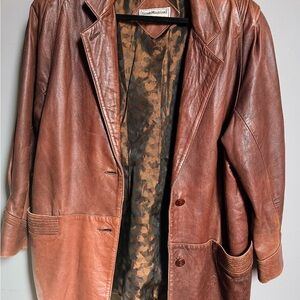 Vintage Italian Leather Blazer | Oversized Unisex Leather Jacket | 80s 90s